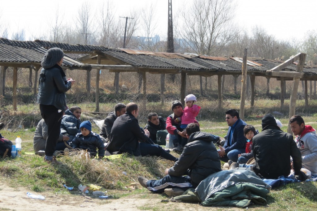 Photo was taken during the March 2015 mission to Serbia. Migrants and refugees are gathered outside the Brick Factory awaiting to be transferred to Hungary.