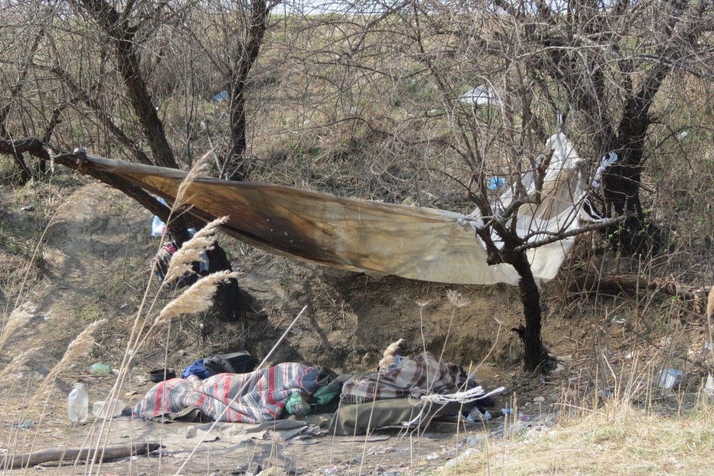 Photo was taken outside the Brick Factory in Subotica, showing migrants sleeping outside during March 2015 mission.