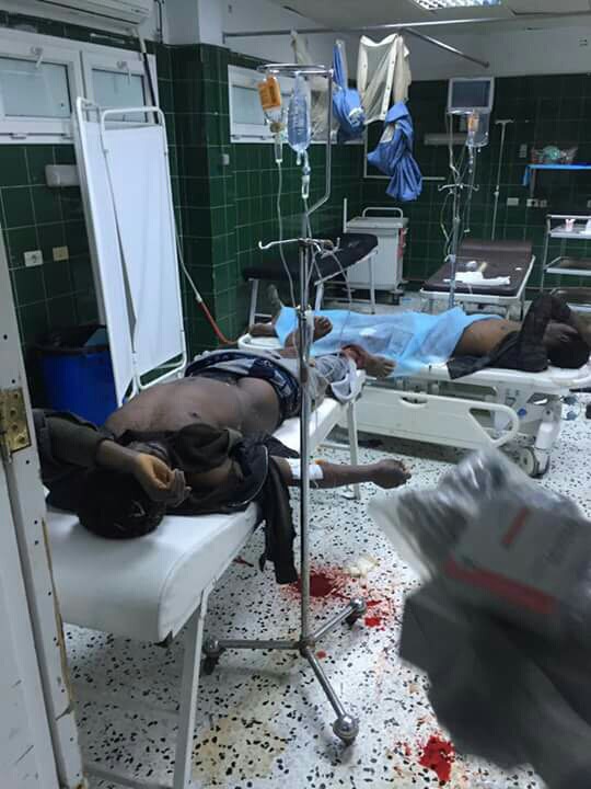 Migrants being treated at the Zawiya Hospital after they were fired upon by guards at the town's detention centre following a mass escape.