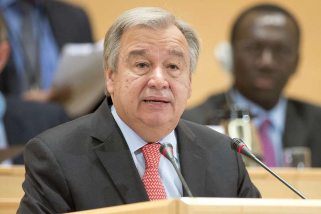 UN High Commissioner for Refugees António Guterres, makes his opening speech at UNHCR's 66th session of the Executive Committee on October 5.